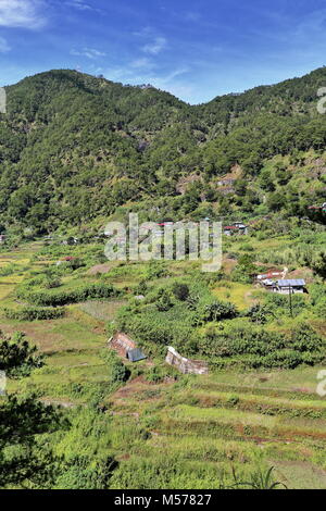 SW-reparti visualizza i campi e il borgo di Bugang-Balugang barangay da S.Road passando da Lumiang grotta a grotta Sumaguing voce. Sagada-Mountain p Foto Stock