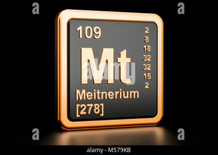 Meitnerio Mt, elemento chimico. 3D rendering isolati su sfondo nero Foto Stock