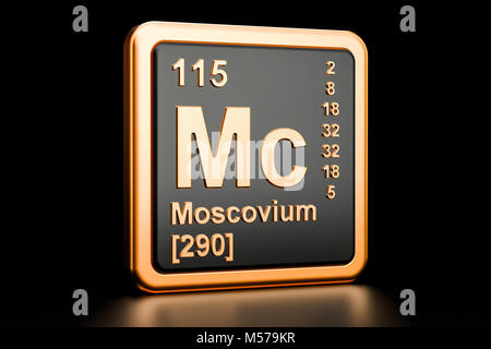 Moscovium Mc, elemento chimico. 3D rendering isolati su sfondo nero Foto Stock