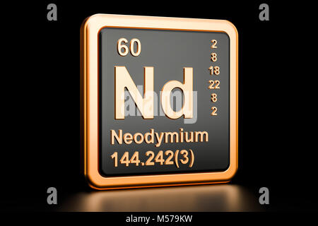 Il neodimio Nd, elemento chimico. 3D rendering isolati su sfondo nero Foto Stock