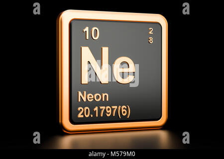 Il Neon Ne, elemento chimico. 3D rendering isolati su sfondo nero Foto Stock