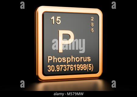 Fosforo P, l'elemento chimico. 3D rendering isolati su sfondo nero Foto Stock