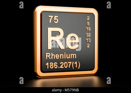 Il renio Re, elemento chimico. 3D rendering isolati su sfondo nero Foto Stock