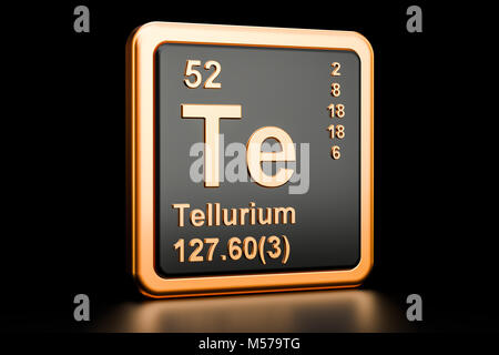 Te Tellurio, elemento chimico. 3D rendering isolati su sfondo nero Foto Stock