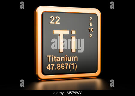 Il Titanio Ti, elemento chimico. 3D rendering isolati su sfondo nero Foto Stock