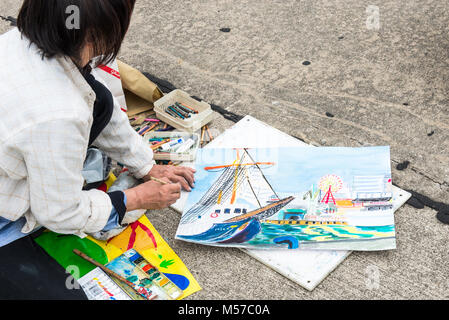 La pittura di viste sul porto nel porto di Kobe, Giappone Foto Stock