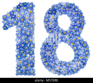 Numero arabo 18, diciotto, dal blu dimenticare-me-non fiori Foto Stock