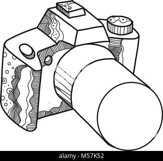 Doodle arte illustrazione di una fotocamera reflex digitale, reflex digitale o digitale reflex a obiettivo singolo fatto della telecamera in stile mandala. Illustrazione Vettoriale