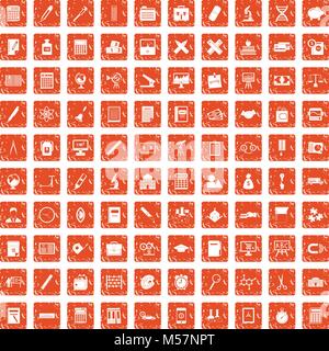 100 calcolatrice set di icone grunge orange Illustrazione Vettoriale