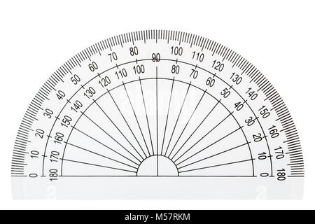 Bianco trasparente in plastica goniometro, isolati su sfondo bianco Foto Stock