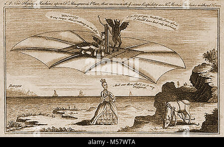 Aeronautica storico, palloncini e macchine volanti - i primi tentativi di voli aerei da uomo sono stati visti da alcuni come un male demoniaco invenzione del diavolo Foto Stock