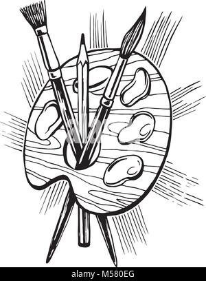 Tavolozza artistica con spazzole Illustrazione Vettoriale