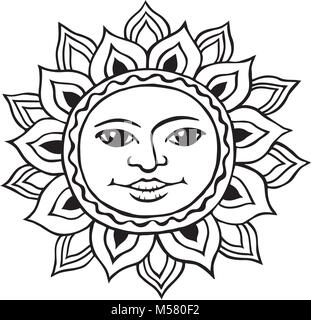 Sole stilizzato con un volto di donna Illustrazione Vettoriale