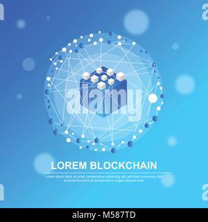 Blockchain blocchi di rete template vettoriale Illustrazione Vettoriale
