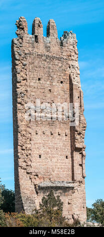 Panorama verticale. Merola - Castello. Al momento solo la parete tramuntana dell'omaggio tower è conservato. Crollato metà torre terminata con battleme Foto Stock