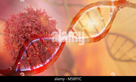 Il filamento di DNA e la cellula di cancro oncologia il concetto di ricerca rendering 3D Foto Stock