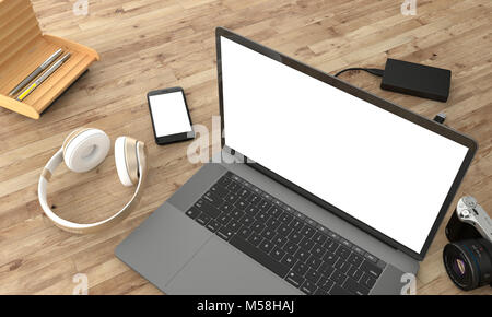 Laptop, smartphone e gadget 3D render Foto Stock