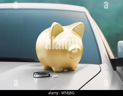 Salvadanaio su una vettura, concetto di business o di risparmio di denaro, 3D Rendering immagine Foto Stock