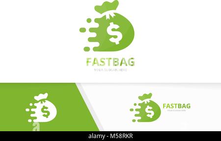 Vector fast bag combinazione di logo. Sacco di velocità di simbolo o icona. Moneta unica e logotipo digitale modello di disegno. Illustrazione Vettoriale