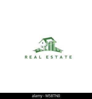 Green immobiliare di logo design. Illustrazione Vettoriale