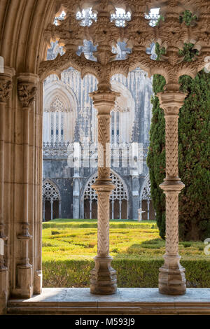 Monastero di Batalha tardo gotico in Portogallo, mischiato con lo stile manuelino), Batalha, regione di Leiria, Portogallo Foto Stock