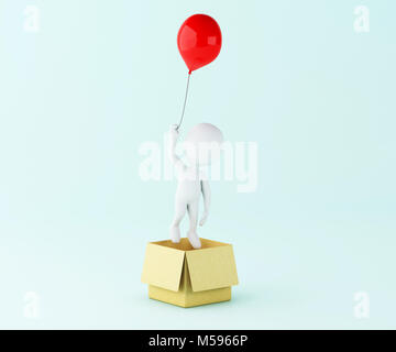 3d'illustrazione. I bianchi di palloncino al di fuori del riquadro. Pensando al di fuori della casella come creativo e il concetto di leadership. Foto Stock