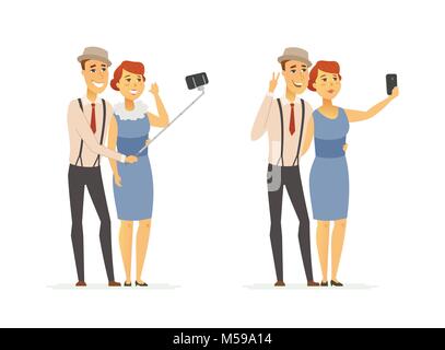 Un paio rendendo selfie - cartoon persone isolate di carattere illustrativo Illustrazione Vettoriale
