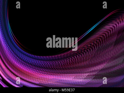 Abstract sfondo scuro con il controbattitore onda scanalati con sfumature viola e blu,ricoperta di raso di sottili strisce iridescente Foto Stock