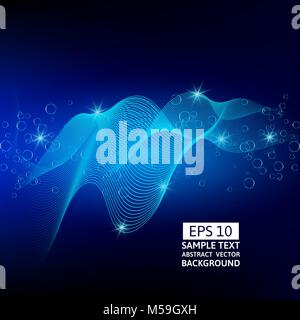 Abstract linee blu vettore d'onda su sfondo scuro Illustrazione Vettoriale