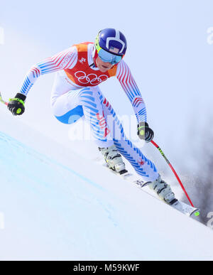 Pyeongchang, Corea del Sud. Il 21 febbraio, 2018. Pyeongchang, Olimpiadi, sci alpino, in discesa, donne, Jeongseon Alpine center. Lindsey Vonn NEGLI STATI UNITI D' AMERICA in azione. Credito: Michael Kappeler/dpa/Alamy Live News Foto Stock