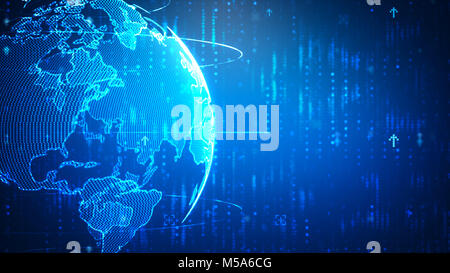 Abstract sfondo scuro con freccia dot illuminazione per tecnologia cyber futuristico concetto blur e grani trasformati Foto Stock