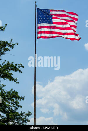 Bandiera americana orgogliosamente volare alto Foto Stock