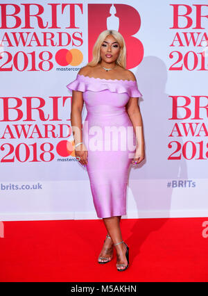 Stefflon Don frequentando il Brit Awards all'O2 Arena, Londra. Foto Stock