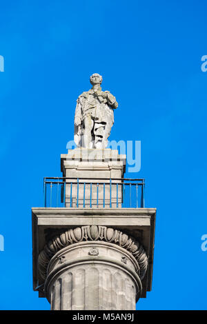 Newcastle City Centre, vista ravvicinata della statua di Earl Grey sulla parte superiore del misuratore 40 colonna noto come grigio è un monumento nel centro della città, REGNO UNITO Foto Stock