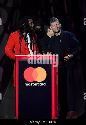 Gorrilaz accettare il premio per la miglior band britannica durante il 2018 BRIT Awards mostra che si è tenuta presso la O2 Arena, Londra. Solo uso editoriale. Stampa foto di associazione. Picture Data: mercoledì 21 febbraio, 2018. Vedere PA Storia SHOWBIZ inglesi. Foto di credito dovrebbe leggere: Victoria Jones/filo PA. Foto Stock