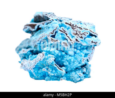 Blu brillante hemimorphite ruvida da Wenshan, Yuunan Provincia, Cina isolato su sfondo bianco Foto Stock