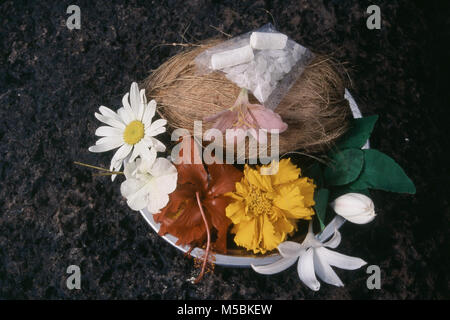 Close up offerte puja, India Foto Stock