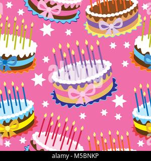 Torta di compleanno vector pattern senza giunture Illustrazione Vettoriale