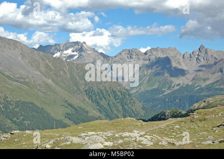 Piz Paradasin visto dal Passo del Bernina nel sud delle alpi svizzere sul confine italiano in estate Foto Stock