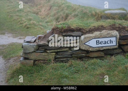 Segno di spiaggia su National Trust land. Foto Stock