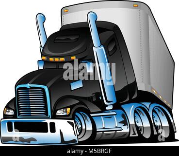 Semi camion con rimorchio Cartoon illustrazione vettoriale Illustrazione Vettoriale