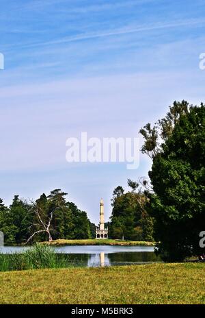 Minareto nel Parco di Lednice Palace, Repubblica Ceca Foto Stock