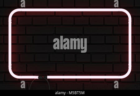 Neon telaio rettangolo nero su un muro di mattoni. Il rendering 3D Foto Stock