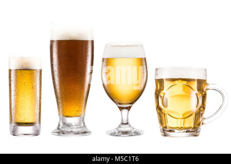 Vari tipi di birra in bicchieri Foto Stock