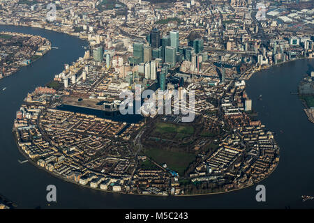 Vista aerea del Canary Wharf, Londra del sud. Foto Stock