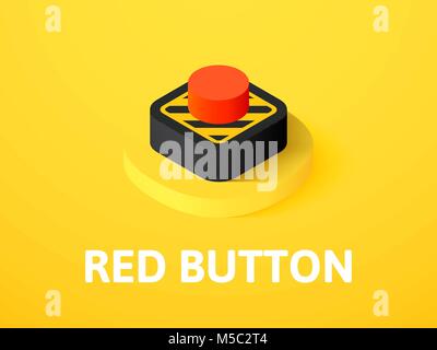 Pulsante rosso sull'icona isometrica, isolata su uno sfondo colorato Illustrazione Vettoriale