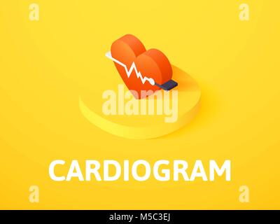 Cardiogram icona isometrica, isolata su uno sfondo colorato Illustrazione Vettoriale