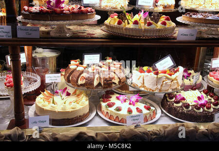 Torte che viene visualizzato nella finestra di Hopetoun sala da tè a Melbourne Foto Stock