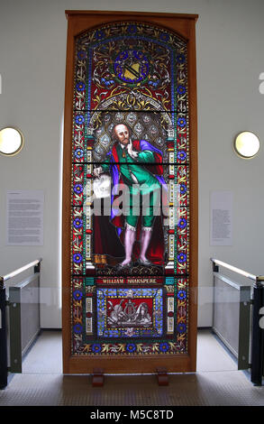 La finestra di Shakespeare in mostra presso la Biblioteca dello Stato di Victoria a Melbourne Foto Stock