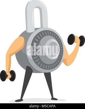 Cartoon illustrazione di forte lucchetto a combinazione per fornire sicurezza Illustrazione Vettoriale